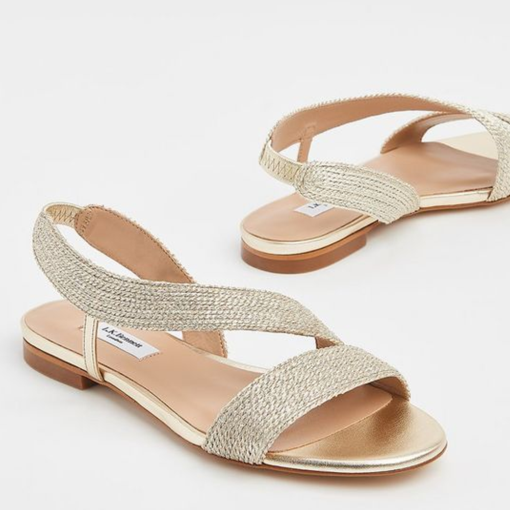 L.K. Bennett Rachel Gold Lurex Rope Flat Sandals Jarrolds Norwich